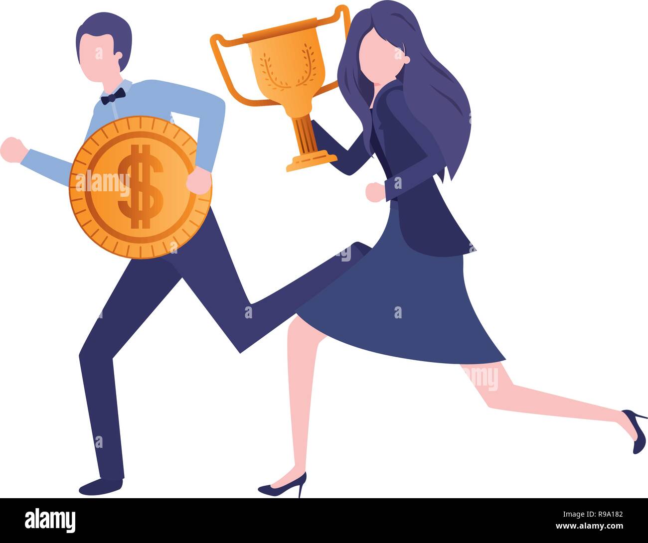 business couple with trophy and coin character Stock Vector Image & Art ...