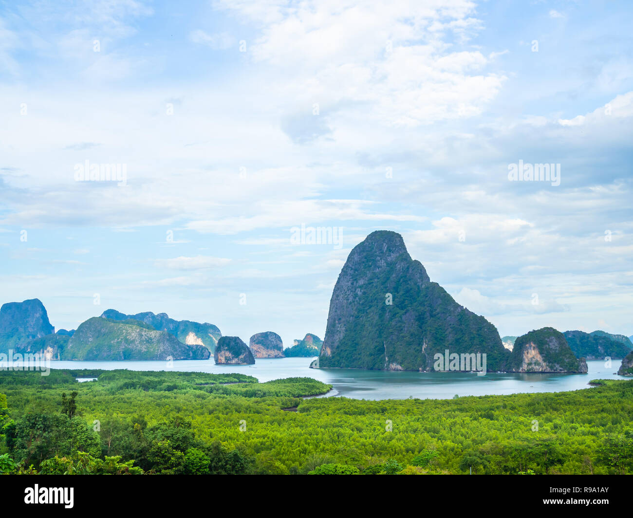 Beautiful seascape view of Phang-nga, unseen place called Samet Nangshe in Phang-nga province, southern of Thailand. Stock Photo