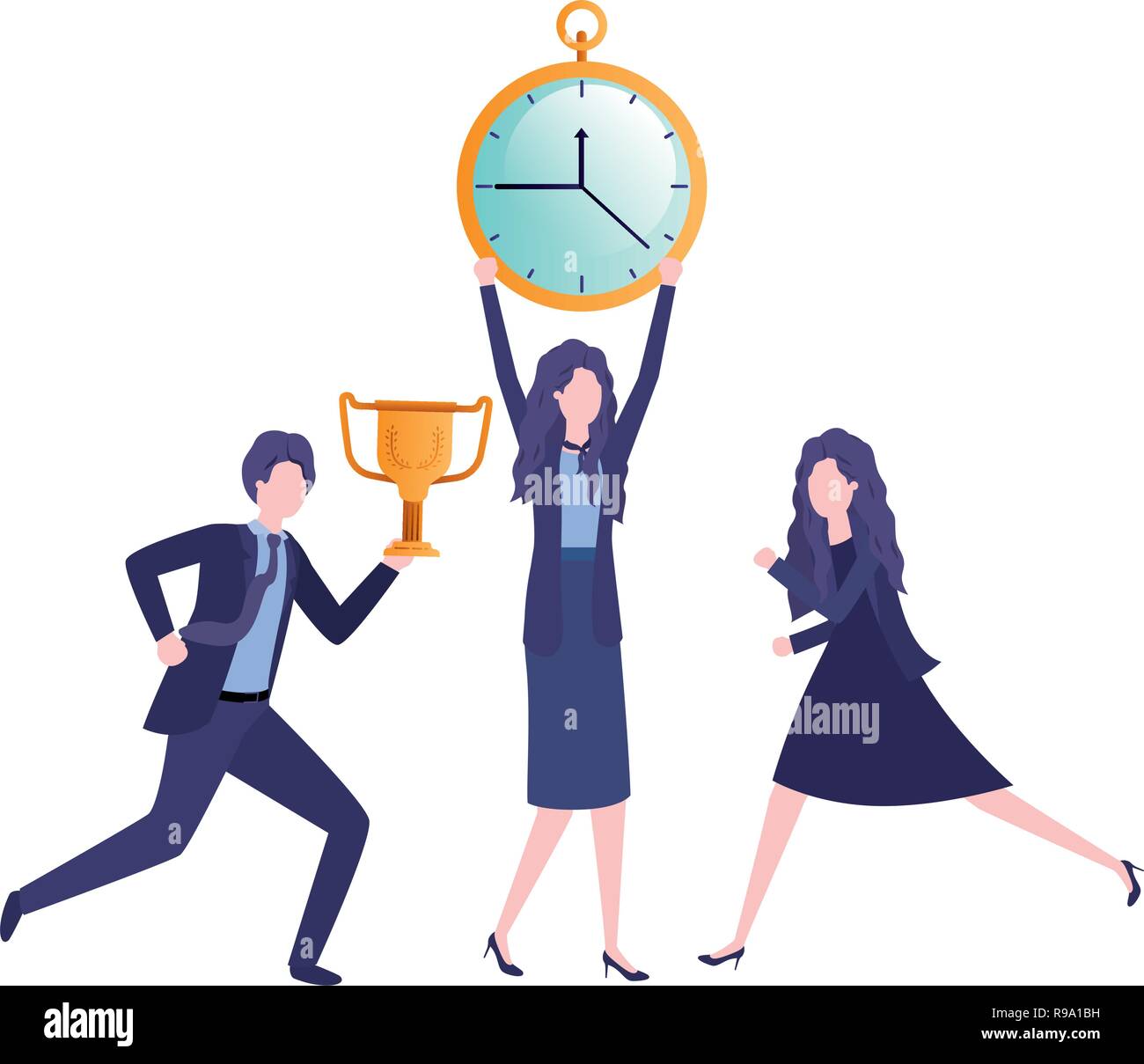 group of business with clock and trophy avatar character Stock Vector ...