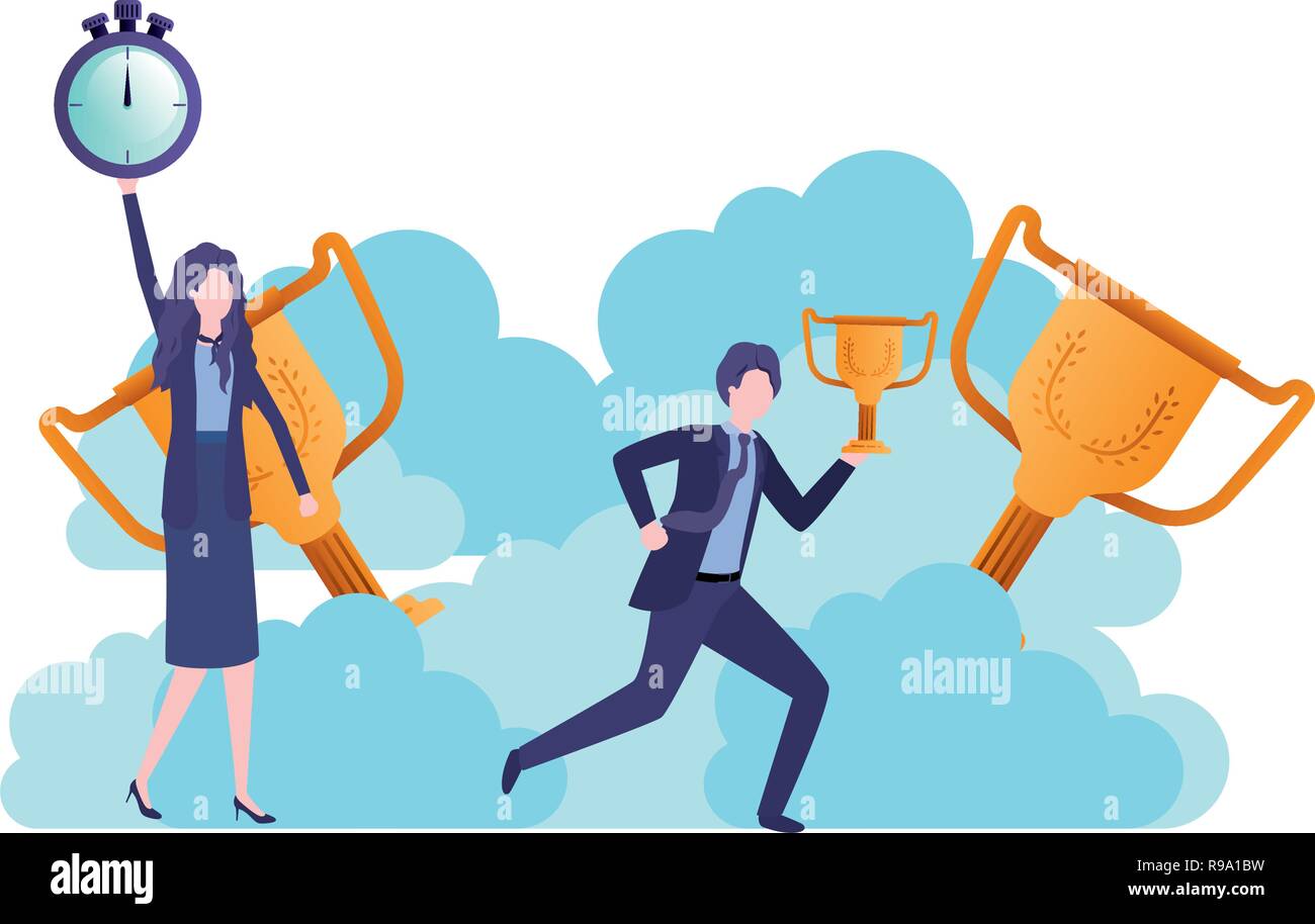 business couple with clock and trophy avatar character Stock Vector ...