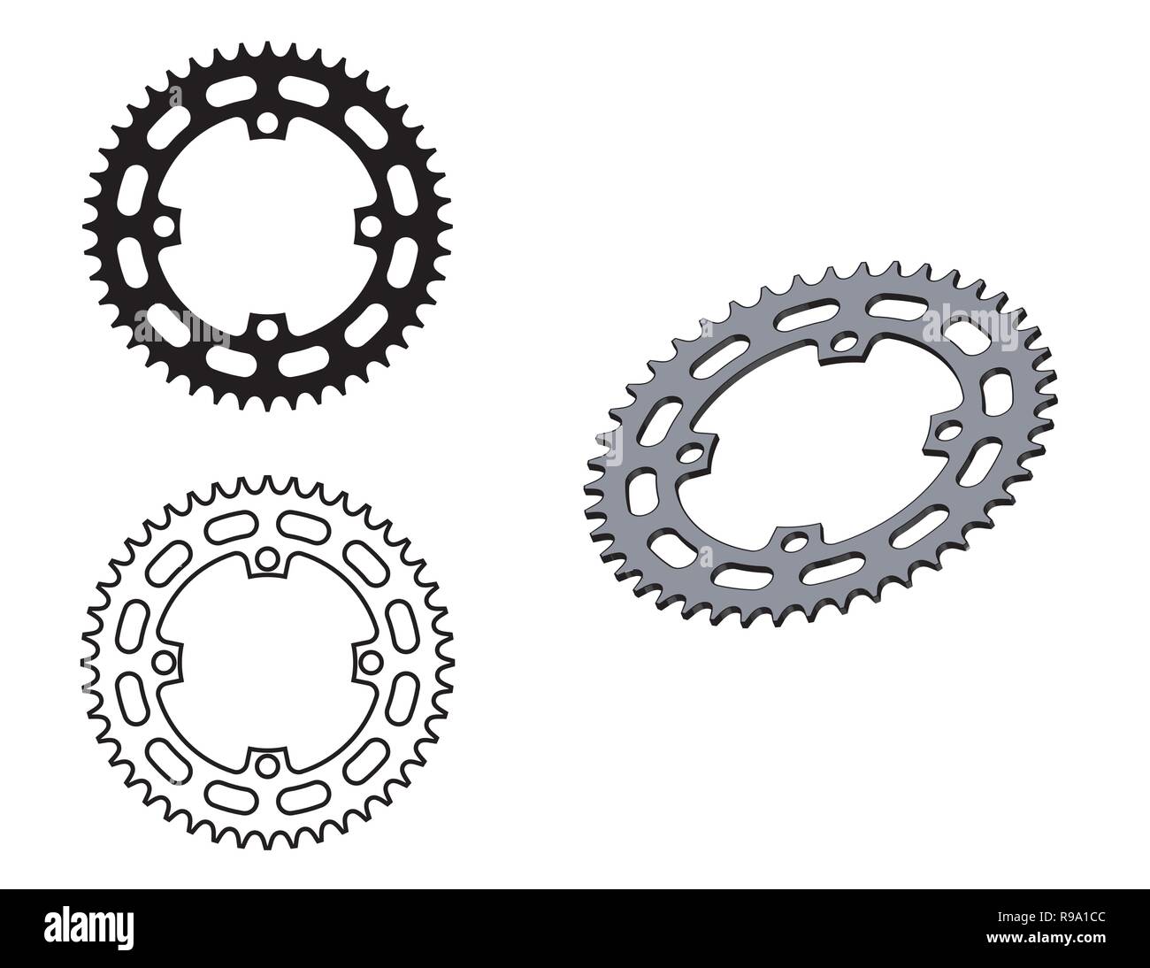Sprocket wheel. Bicycle parts. Flat and 3D effect vector Stock Vector