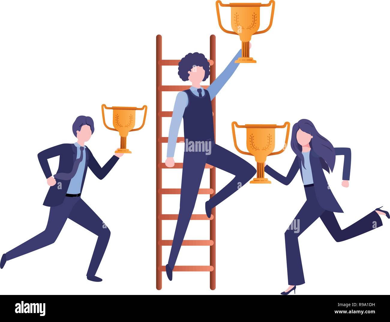 group of business with stair and trophy avatar character Stock Vector ...