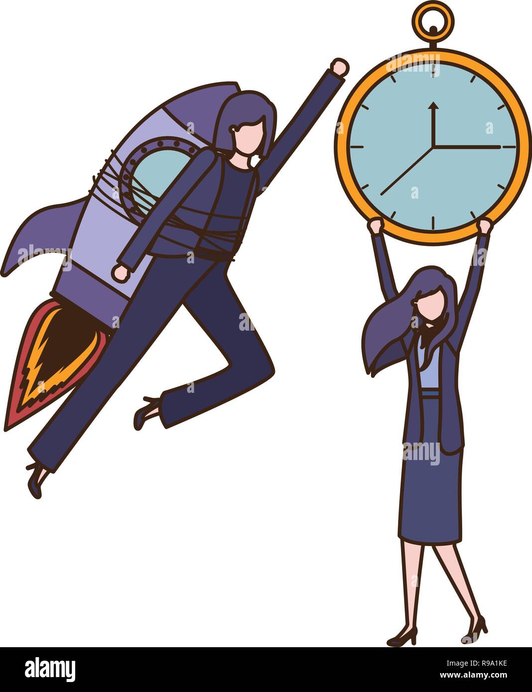 businesswomen with rocket and clock avatar character Stock Vector Image ...