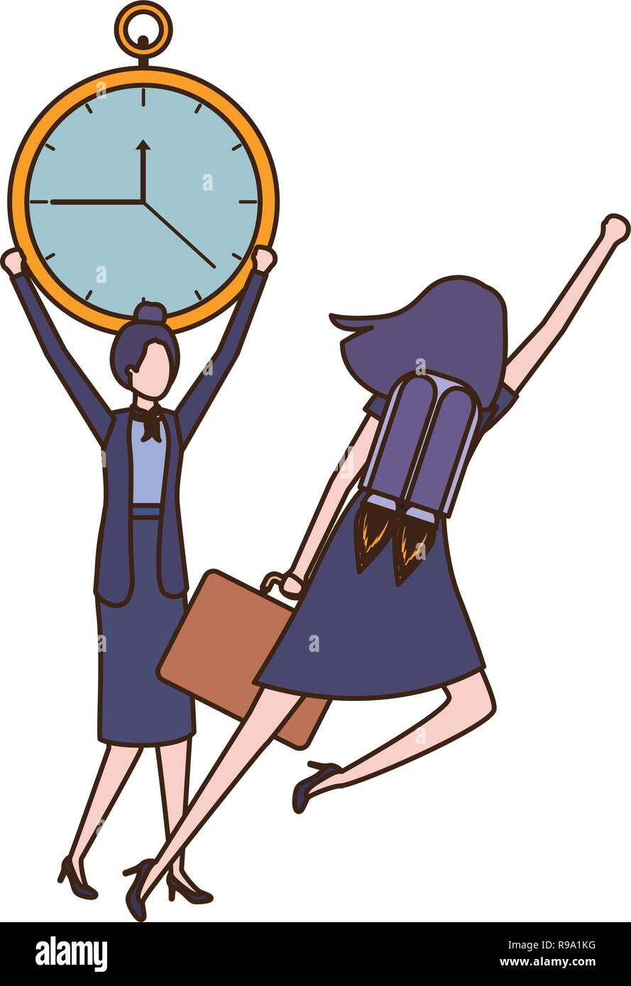 businesswomen with rocket and clock avatar character Stock Vector Image ...