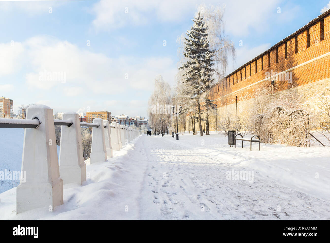 Nizhny Novgorod Kremlin Boulevard in the snow, Russia Stock Photo
