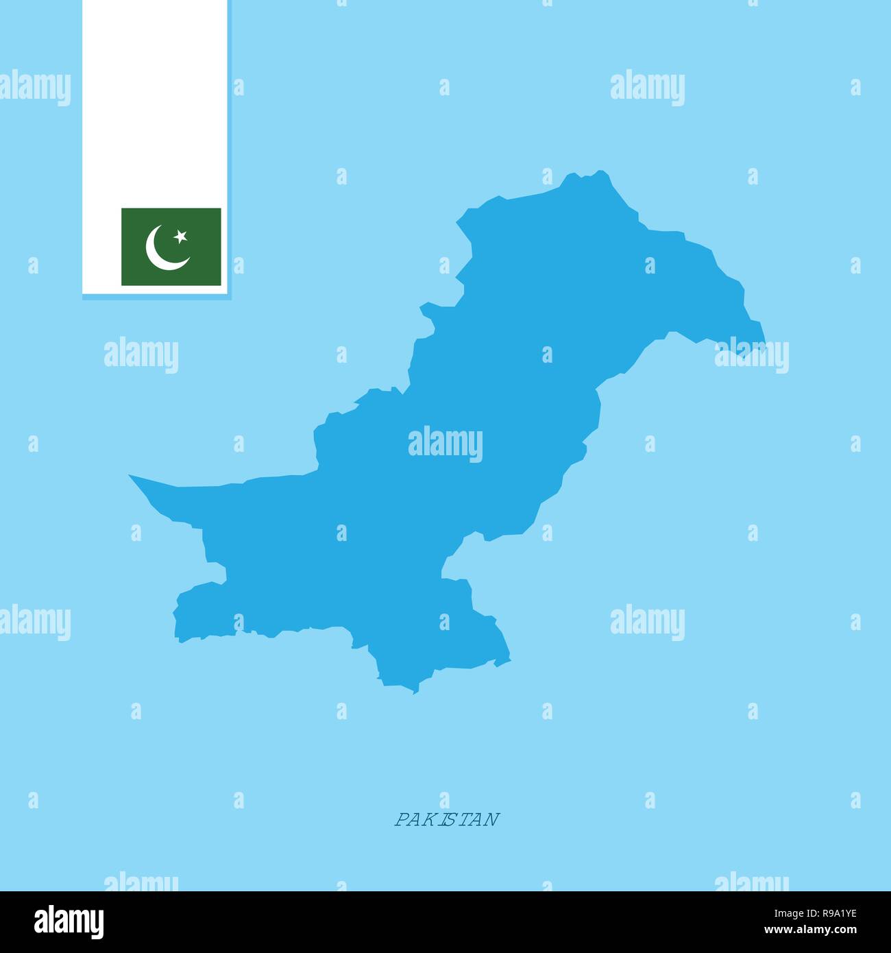Pakistan Country Map with Flag over Blue background Stock Vector