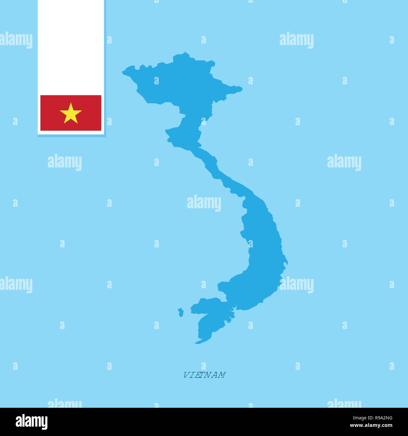 Vietnam Country Map with Flag over Blue background Stock Vector