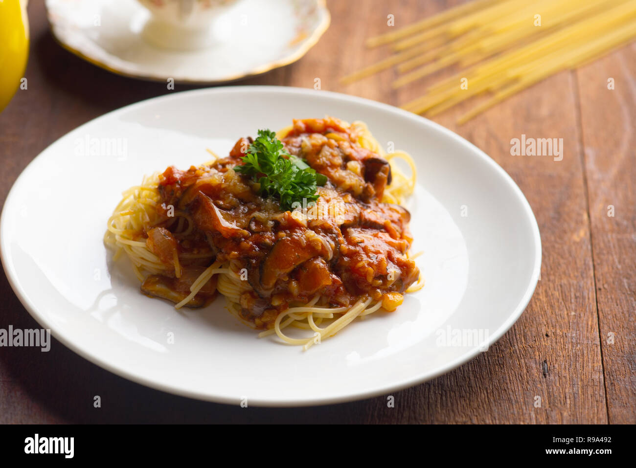 vegetarian bolognese mushroom spaghetti Stock Photo Alamy