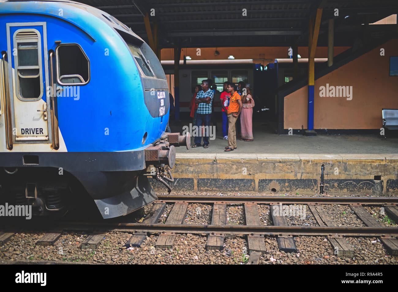People in train station, Sri Lanka Stock Photo