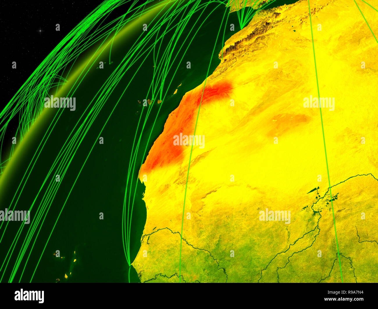 Western Sahara on model of green planet Earth with international ...
