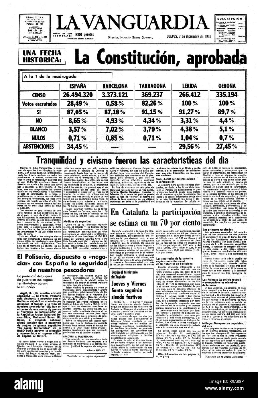 Diario La Vanguardia 7 diciembre 1978 Stock Photo - Alamy