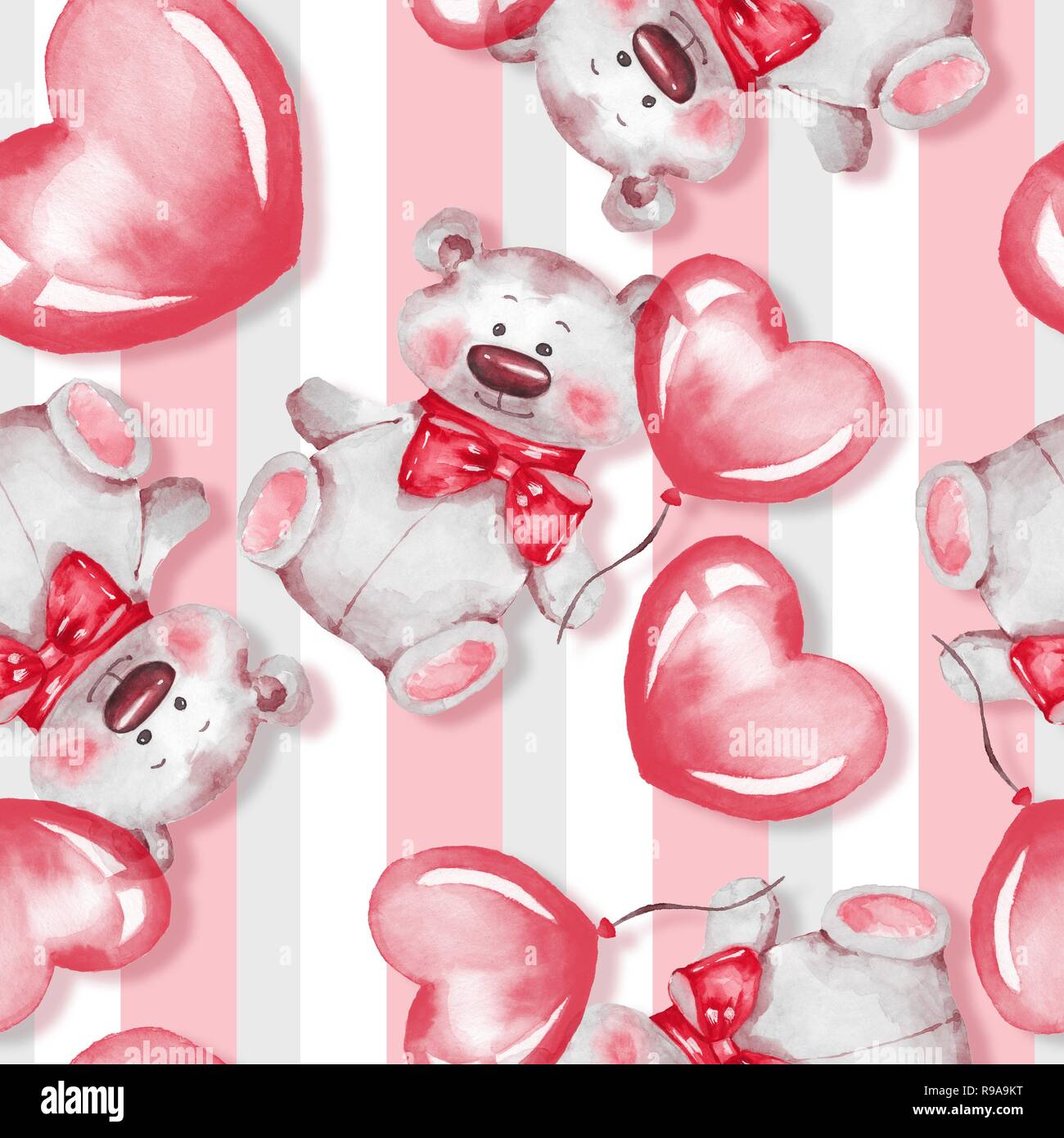 Seamless pattern with Teddy Bear and balloons. Valentines Day ...