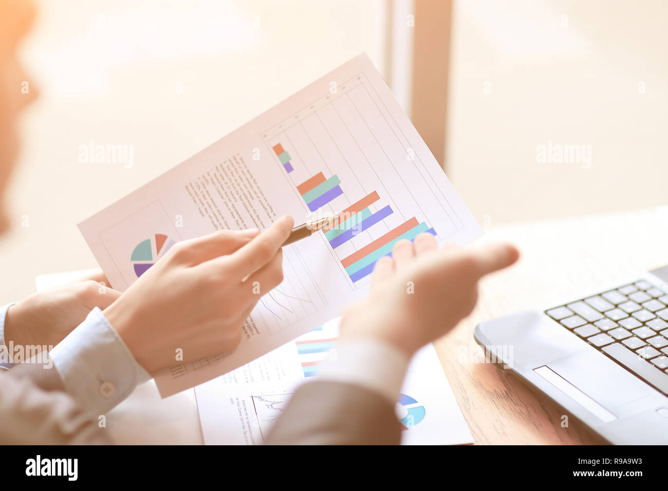 close up.employees discuss financial performance. business concept Stock Photo