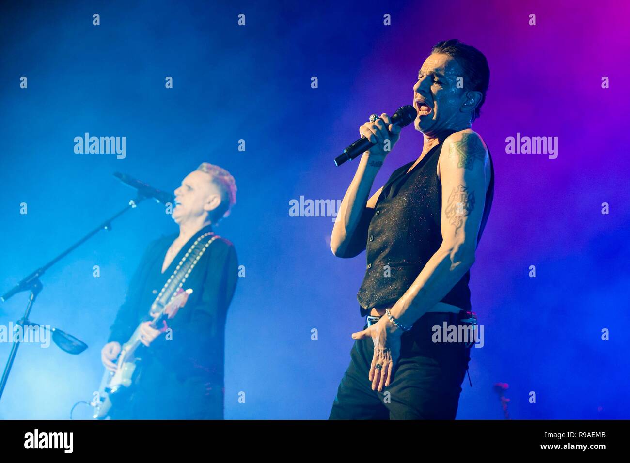 January 11, 2018 - The British synth rock and synth pop group Depeche Mode  live on their Global Spirit Tour at the Barclaycard Arena in Hamburg.  Martin Gore and Dave Gahan enjoy