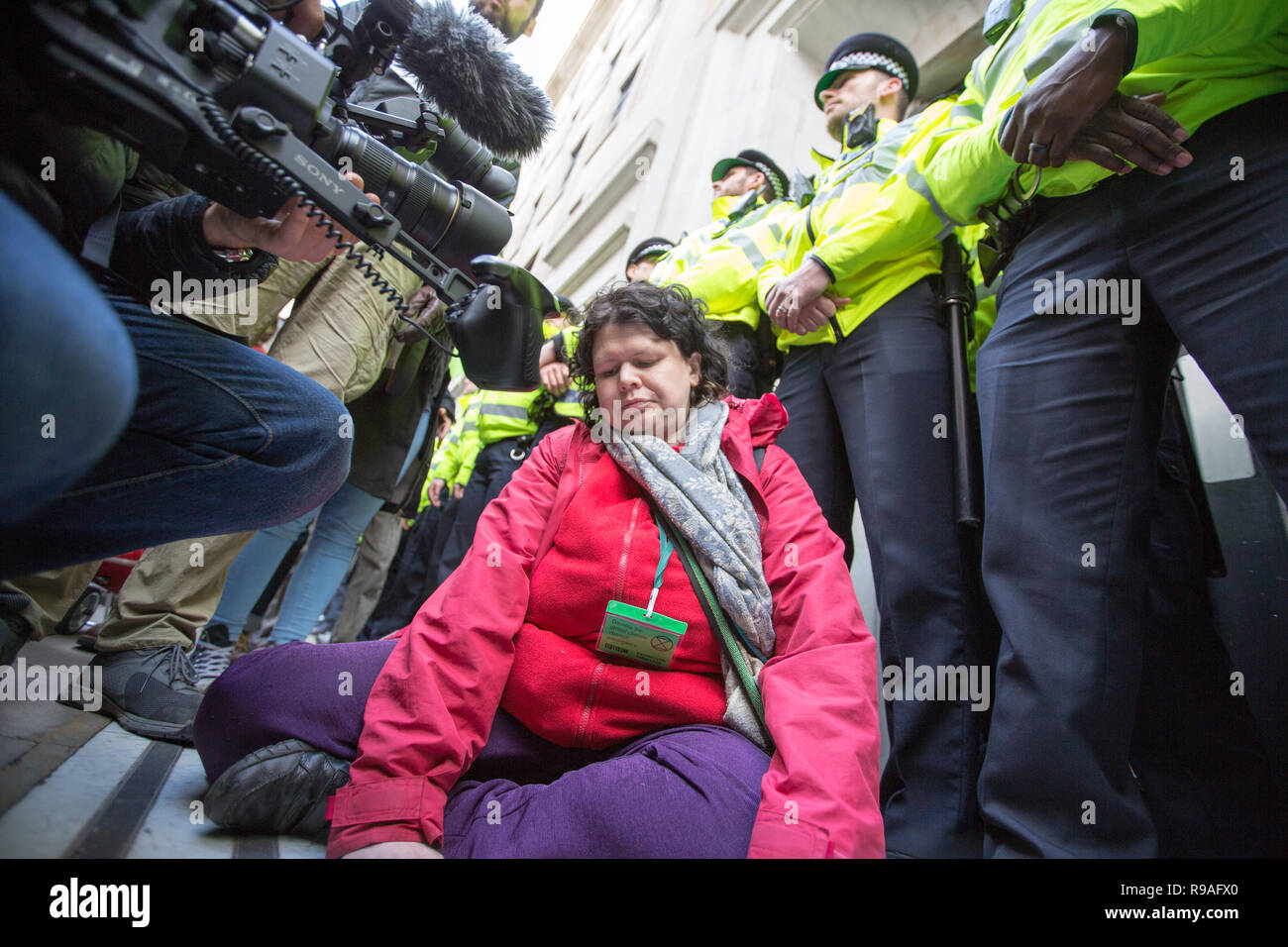 London, UK. 21st December, 2018. Extinction Rebbelion use Direct Action outside the BBC Credit: George Cracknell Wright/Alamy Live News Stock Photo