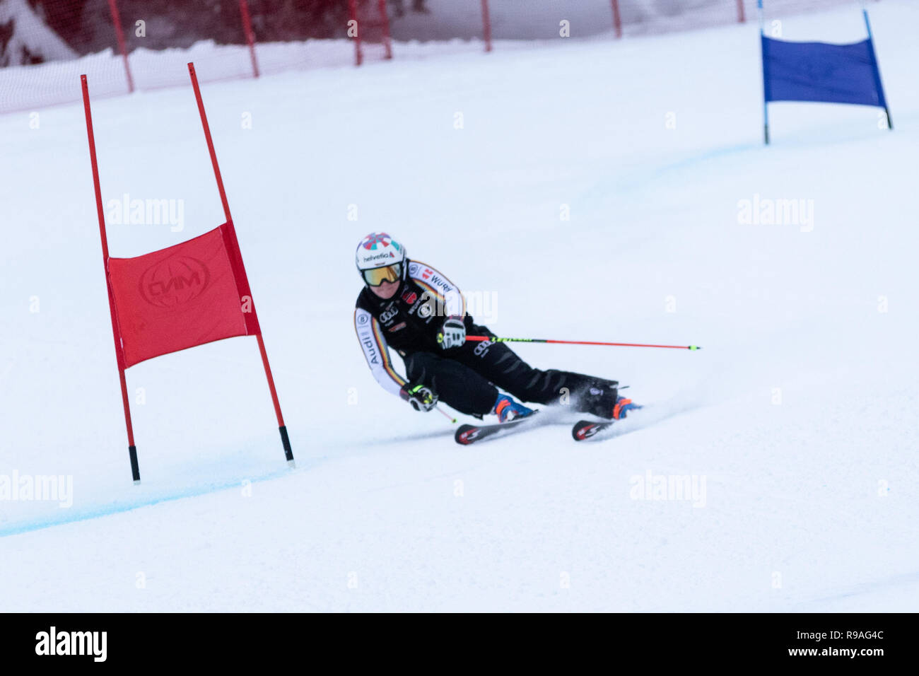 Courchevel, Rhone Alpes, France, 21st December 2018, Viktoria Rebensburg of Germany 2nd place in Ladies Giant Slalom Audi FIS Alpine Ski World Cup 2019 Stock Photo