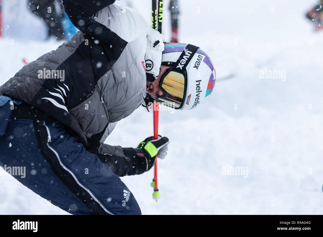 Courchevel, Rhone Alpes, France, 21st December 2018, Viktoria Rebensburg of Germany 2nd place in Ladies Giant Slalom Audi FIS Alpine Ski World Cup 2019 Stock Photo