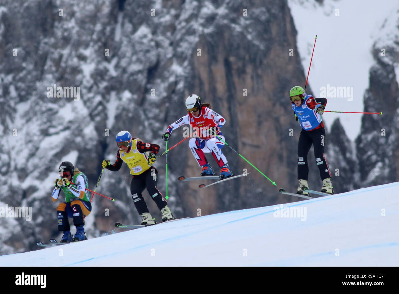 Innichen, South Tyrol, Italy. 21st Dec, 2018. Audi FIS Ladies Ski Cross World Cup; Alizee Baron FRA, Sandra Naeslund SWE, Kelsey Serwa CAN, Martin Mikayala CAN Credit: Action Plus Sports/Alamy Live News Credit: Action Plus Sports Images/Alamy Live News Stock Photo