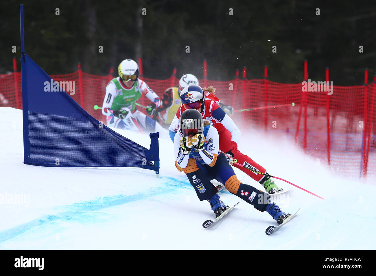 Innichen, South Tyrol, Italy. 21st Dec, 2018.21st December 2018, Innichen, South Tyrol, Italy; Audi FIS Ladies Ski Cross World Cup; Sandra Naeslund SWE, Fanny Smith SUI, Alizee Baron FRA and Abby McEwen CAN Credit: Action Plus Sports Images/Alamy Live News Stock Photo