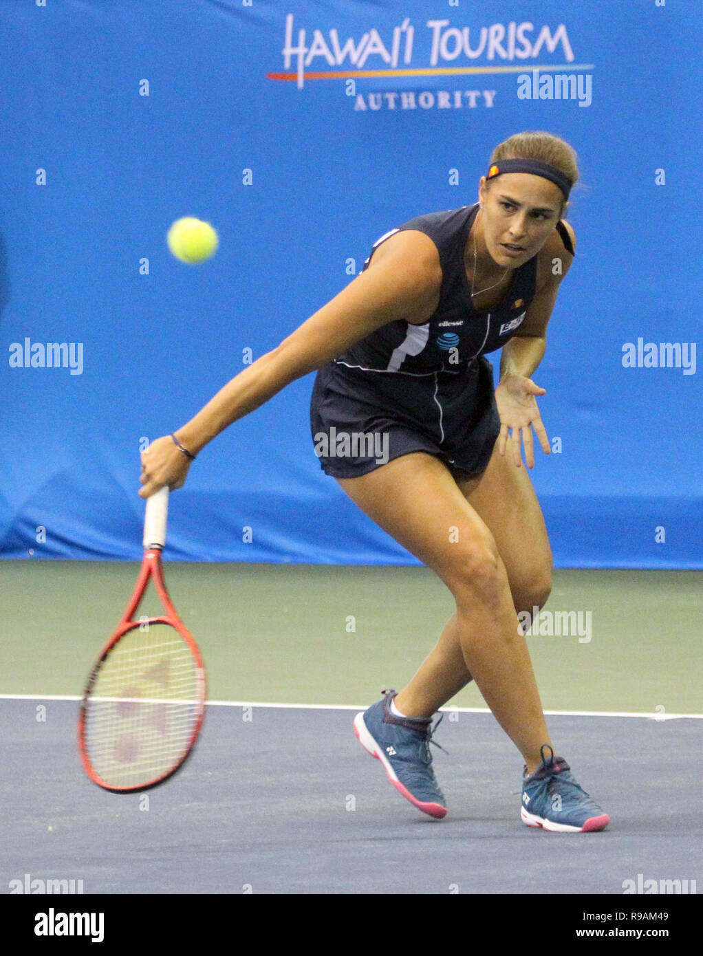 December 21, 2018 - Monica Puig volleys in a match against Christina McHale during the Hawaii Open at the Neal S. Blaisdell Center in Honolulu, Hawaii - Michael Sullivan/CSM Stock Photo