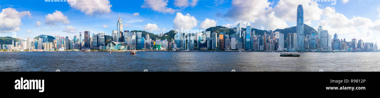Hong Kong - July 13, 2017: Hong Kong city, extra wide panoramic skyline