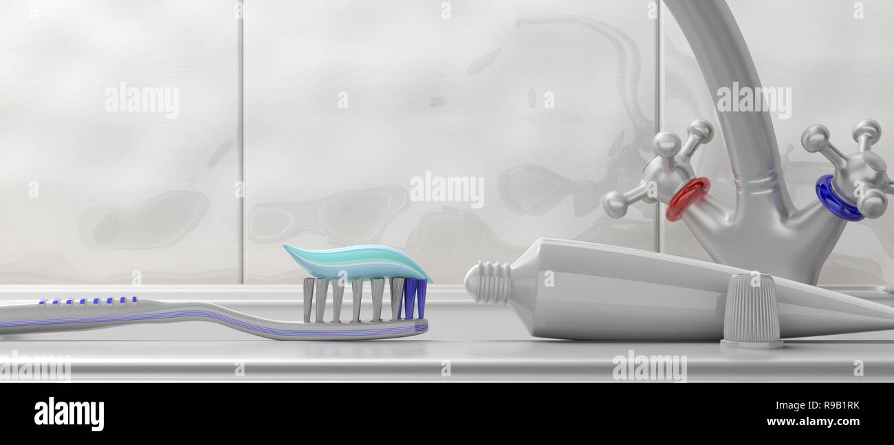 Dental care, hygiene. Tooth paste on a toothbrush and blank toothpaste