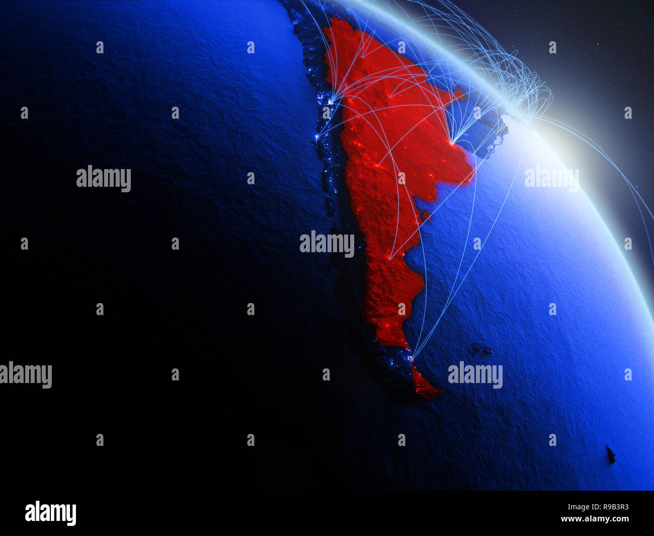 Argentina from space on model of blue digital Earth. Concept of