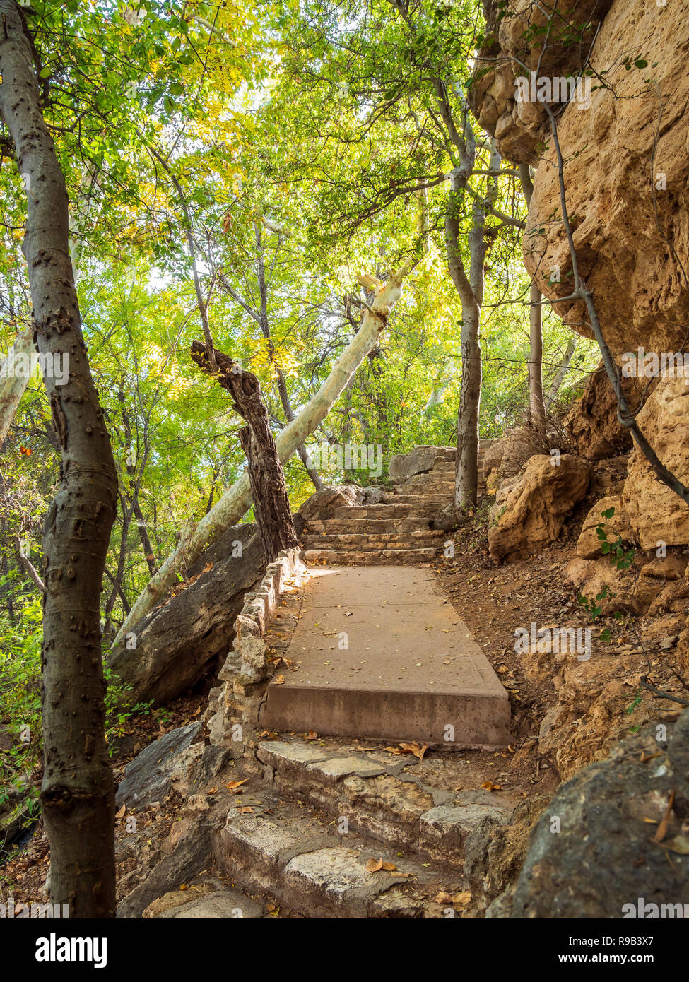 Steps to the outlet, Montezuma Well National Monument, McGuireville, Arizona. Stock Photo