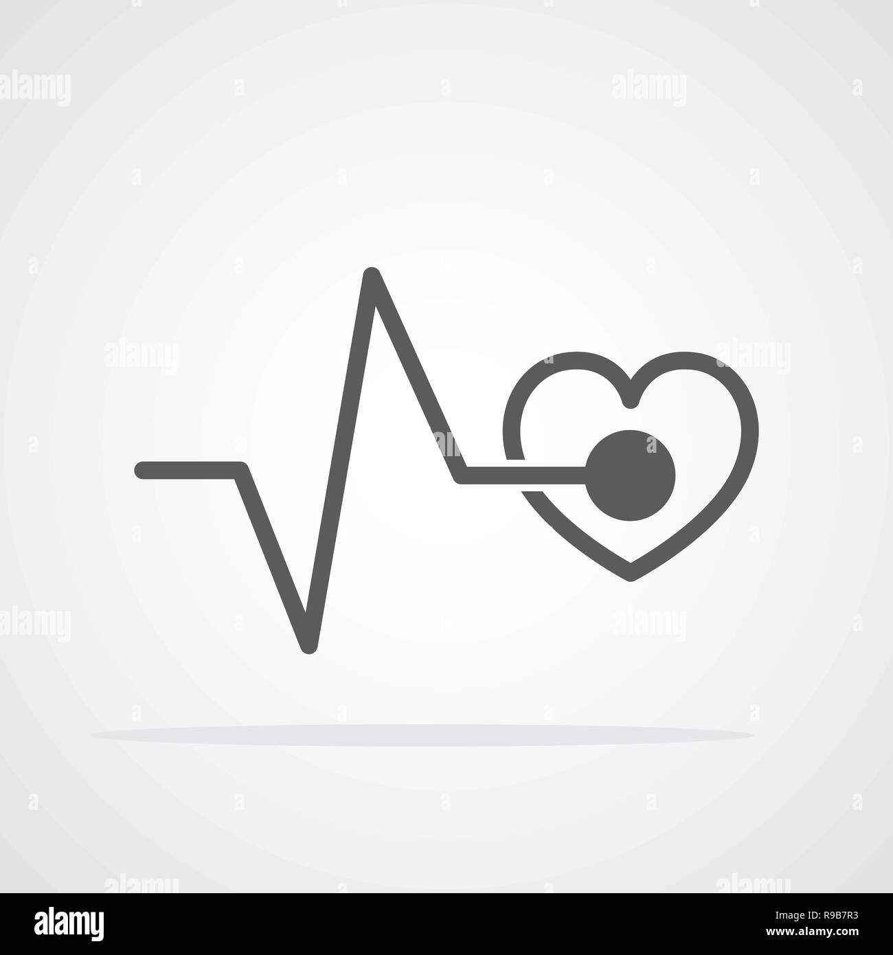 Gray heart icon with sign heartbeat. Vector illustration. Heart in flat ...