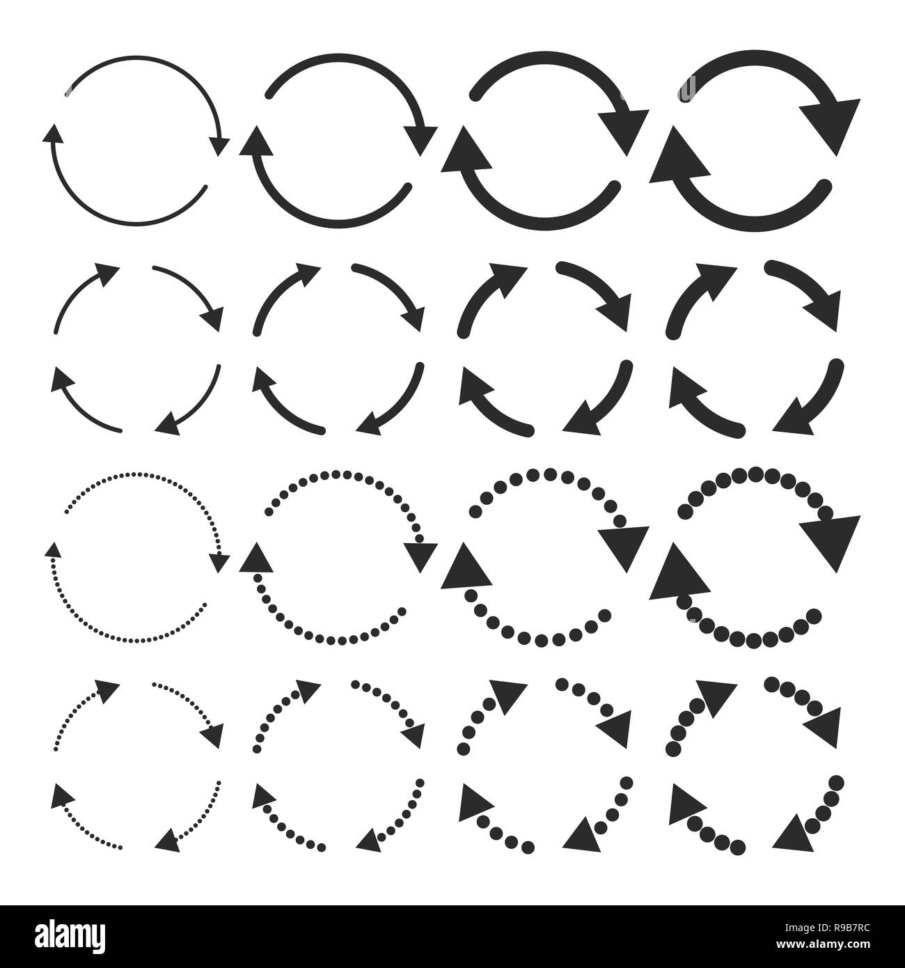 Set of flat circular arrows. Vector illustration. Refresh or reload sign. Stock Vector