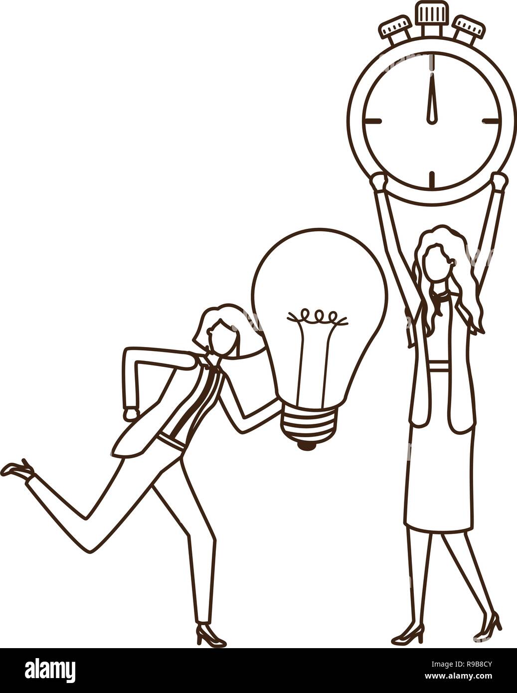 businesswomen with clock and light bulb character Stock Vector Image ...