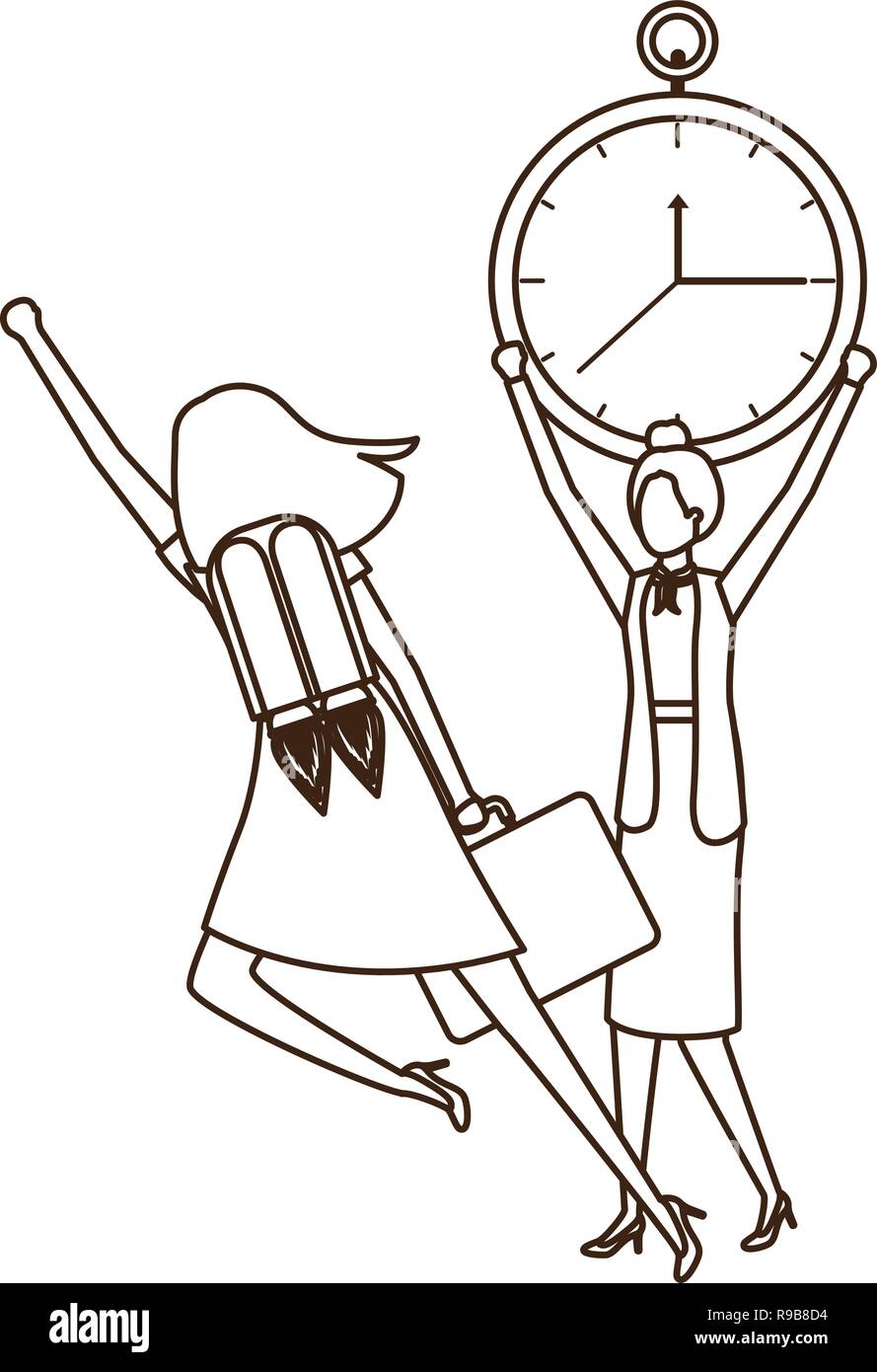 businesswomen with rocket and clock avatar character Stock Vector Image ...