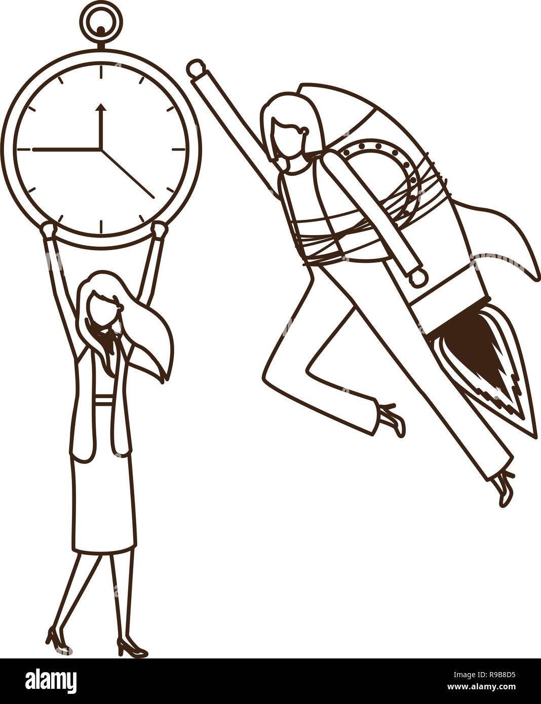 businesswomen with rocket and clock avatar character Stock Vector Image ...