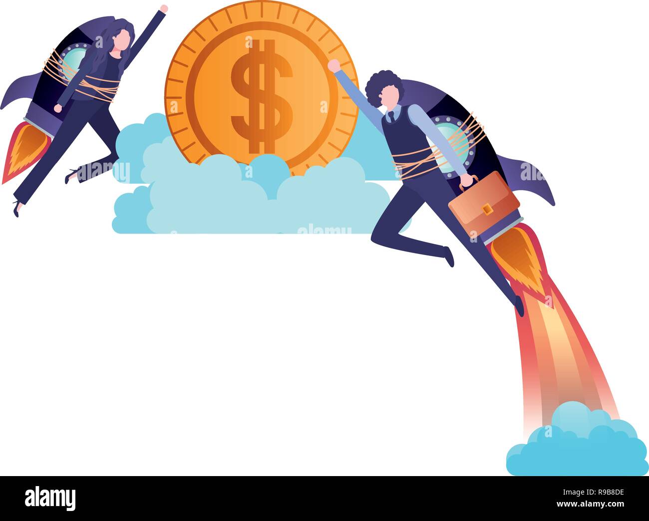 business couple with rocket and coin character Stock Vector Image & Art ...