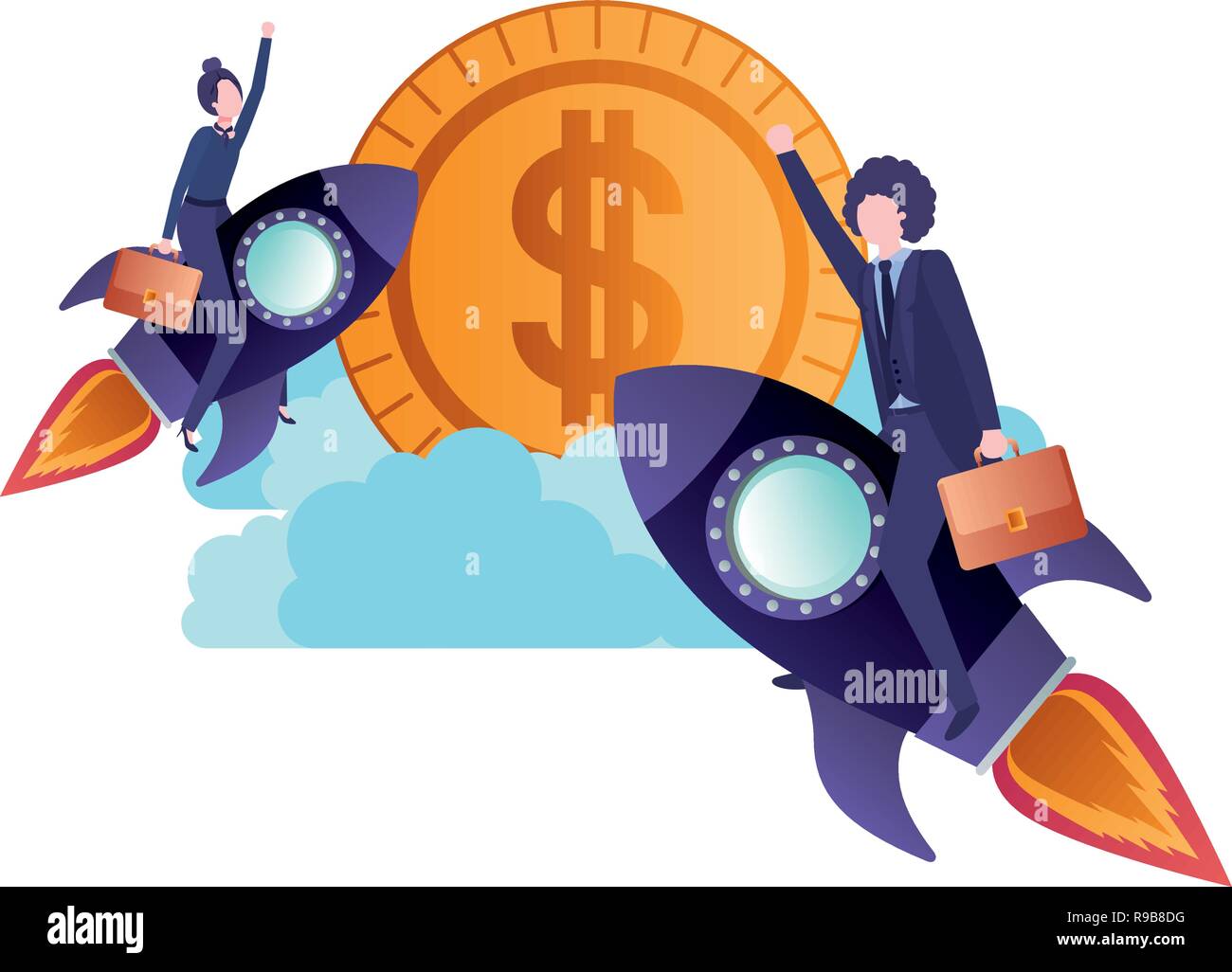 business couple with rocket and coin character Stock Vector Image & Art ...