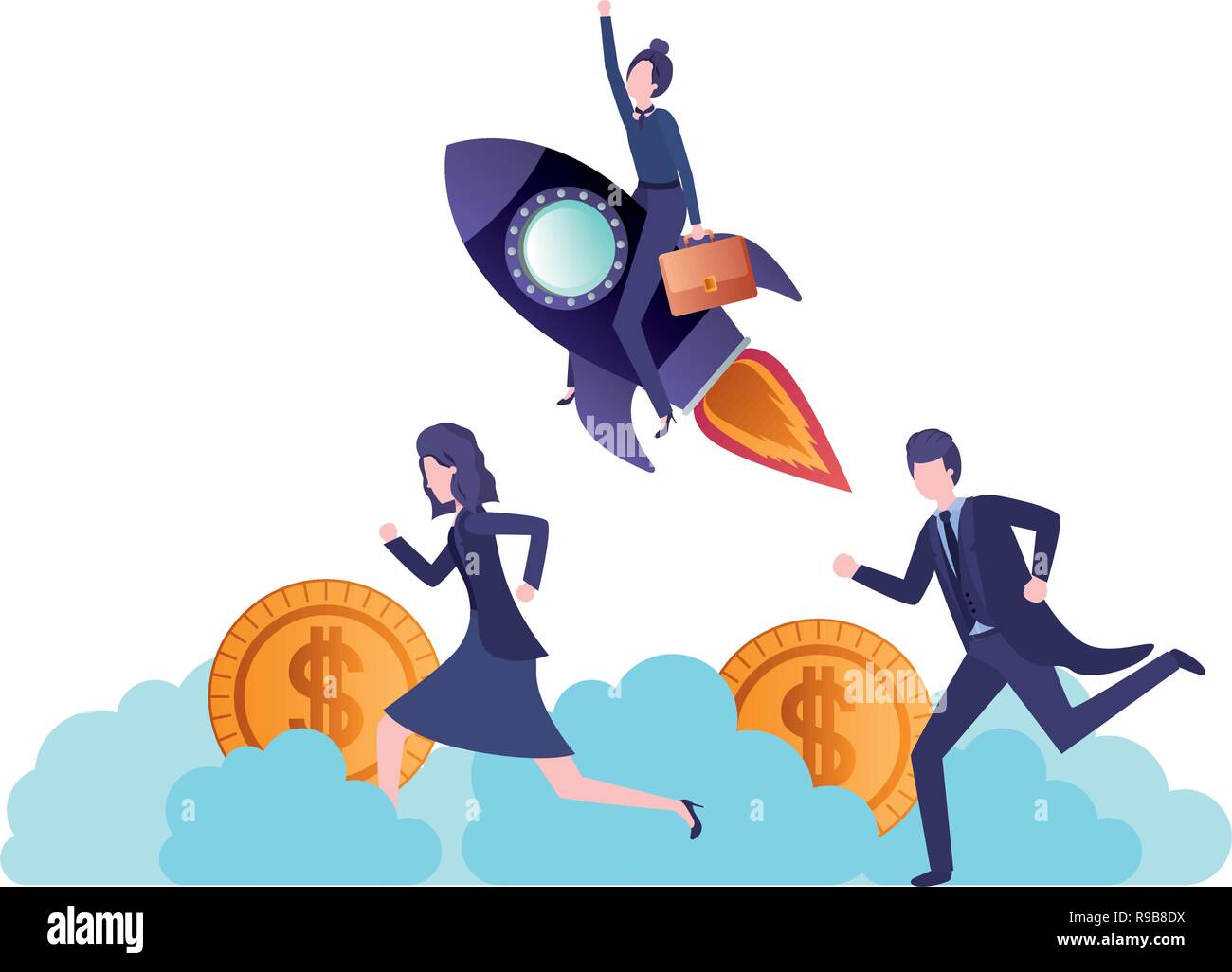 group of business with rocket and coin character Stock Vector Image ...