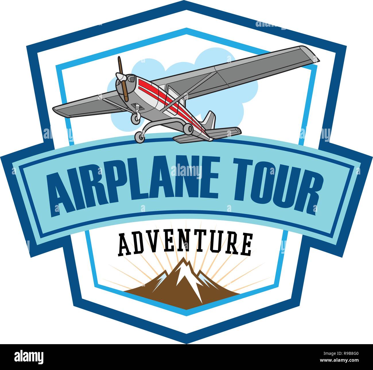 Airplane tour icon, label design Stock Vector