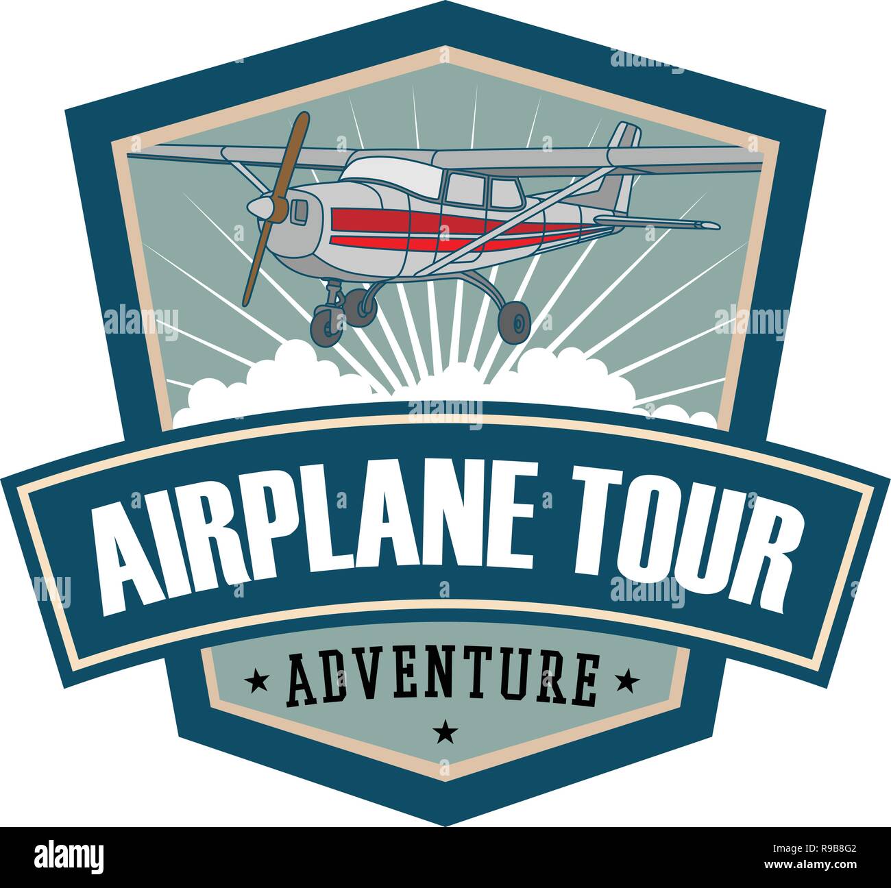 Airplane tour icon, label design. Stock Vector
