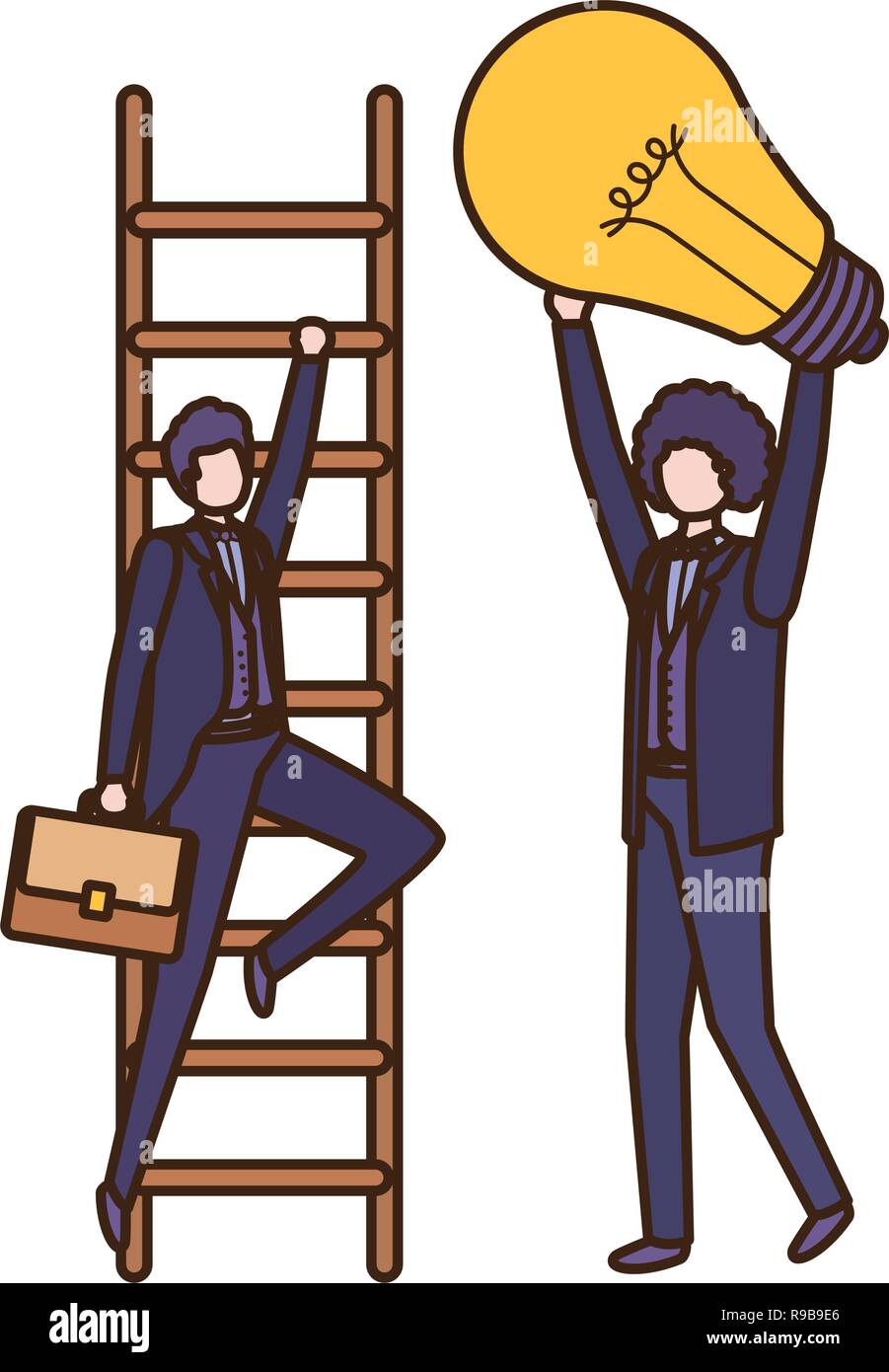 businessmen with stair and light bulb avatar character Stock Vector ...