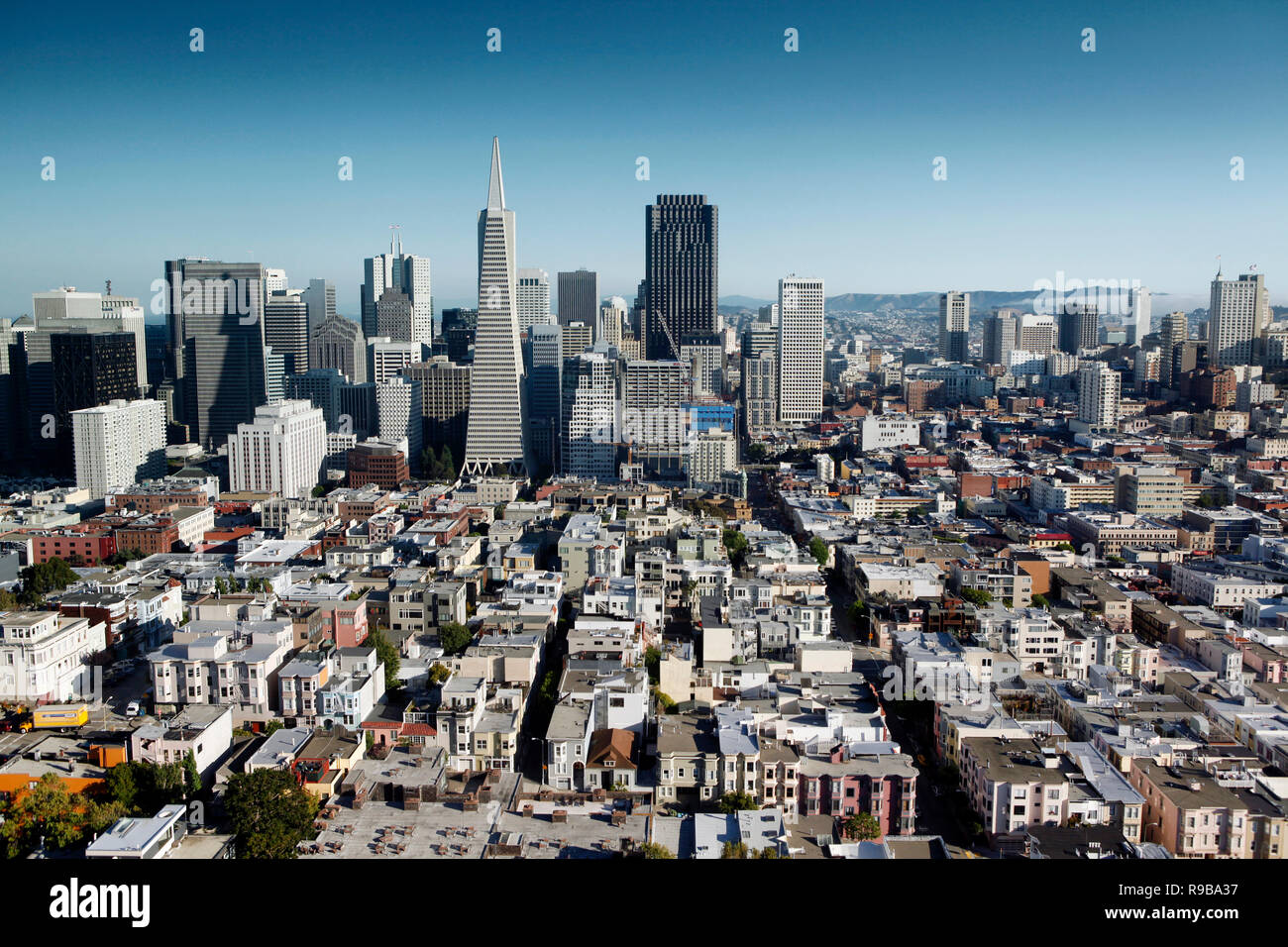 USA, California, San Francisco, an elevated view of downtown San Francisco as seen from the top of Coit Tower, Telegraph Hill Stock Photo
