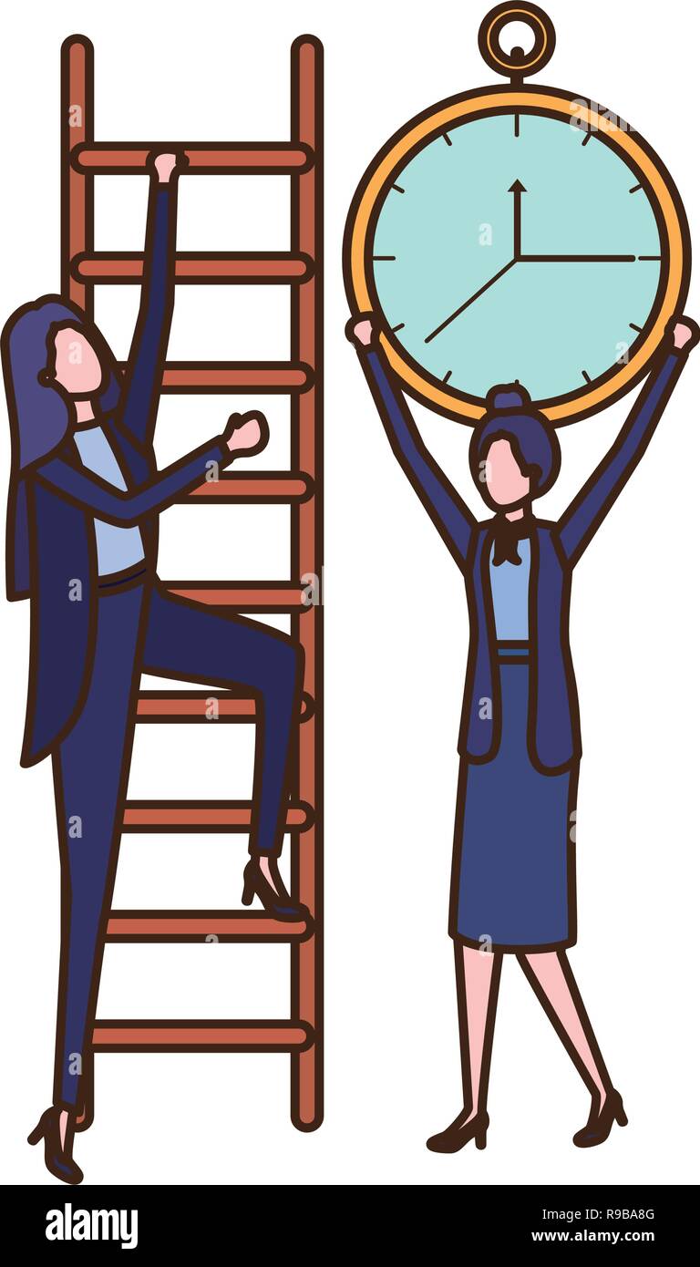 businesswomen with stair and clock avatar character Stock Vector Image ...