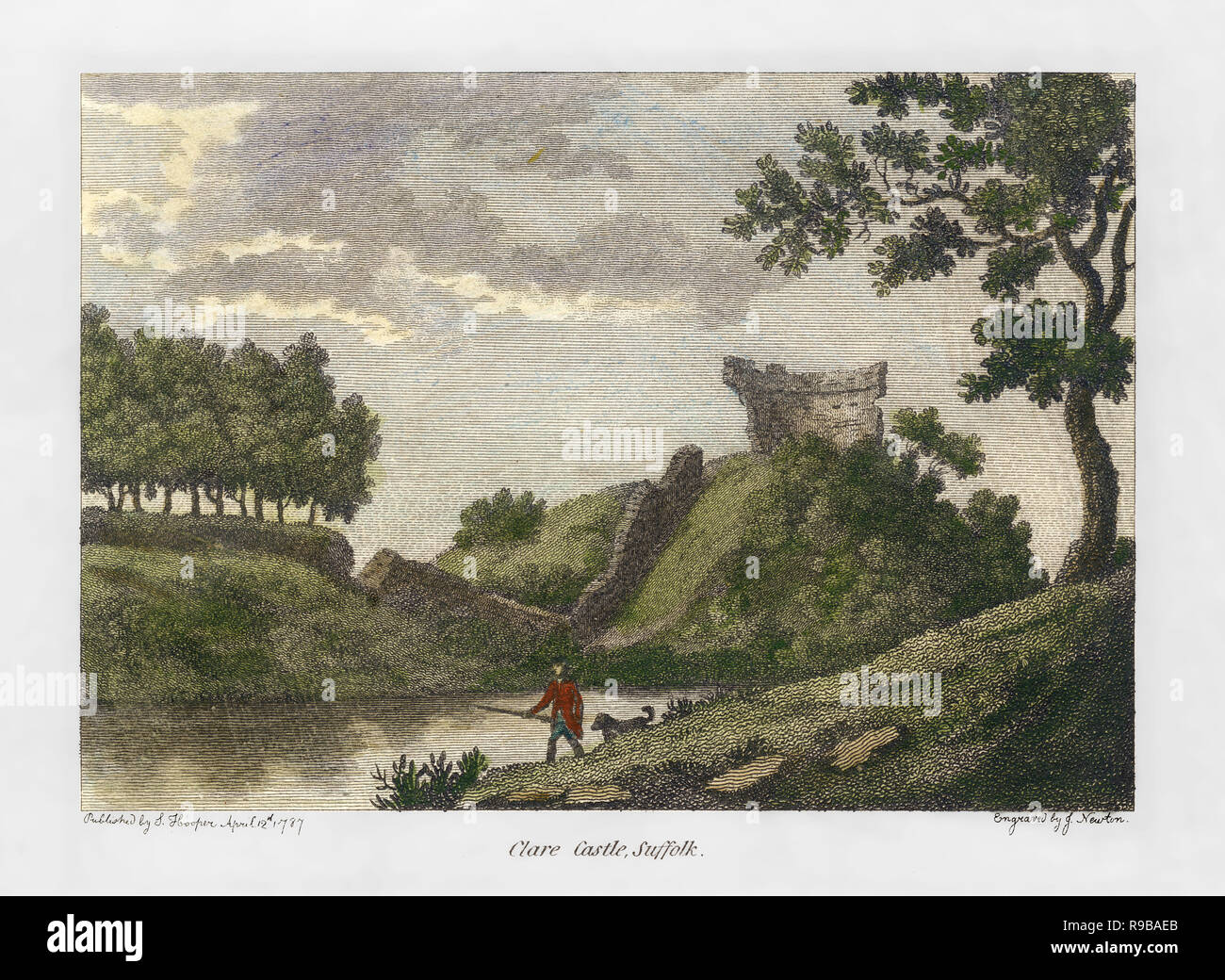 Late 18th century coperplate engraving of ruins of Clare Castle with ...