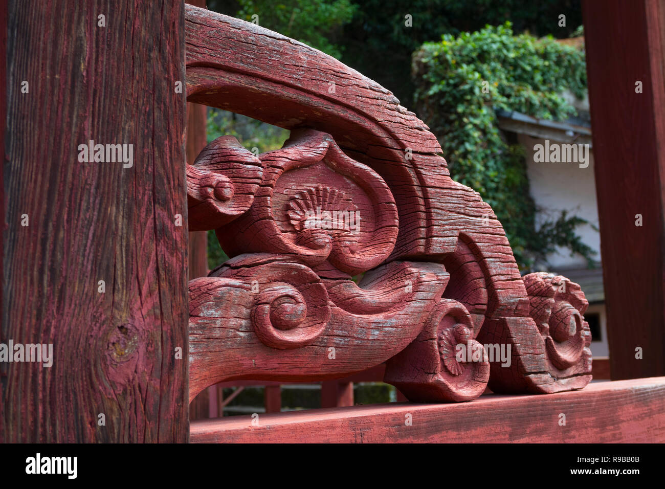 Nagasaki, Japan - October 24, 2018: Detail of the old  wood carving decoration at Sofukuji Temple Stock Photo