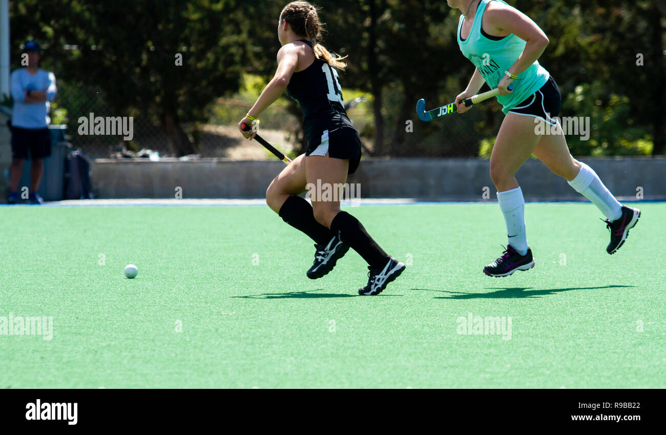 Moorpark, CA - MAY 26: Female field hockey players competing; Northwest vs. Rush'd in the 2018 California Cup, Moorpark College May 26, 2018 Stock Photo