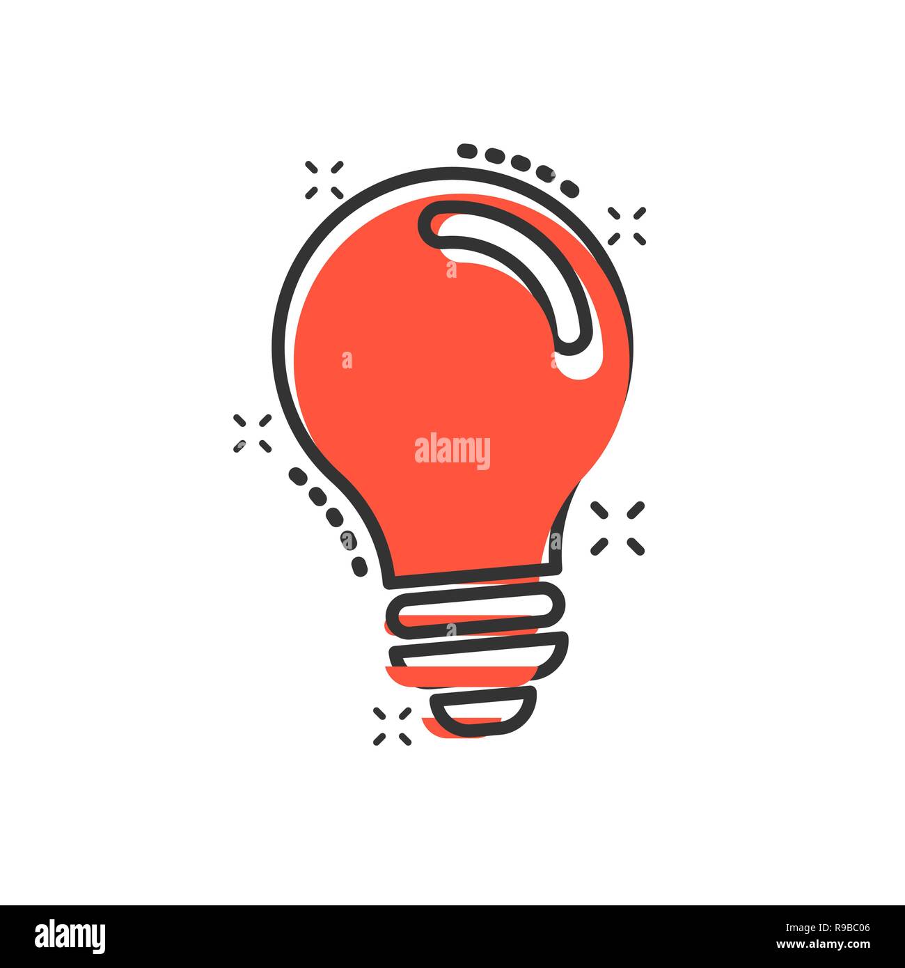 Light bulb icon in comic style. Lightbulb vector cartoon illustration pictogram. Lamp idea business concept splash effect. Stock Vector