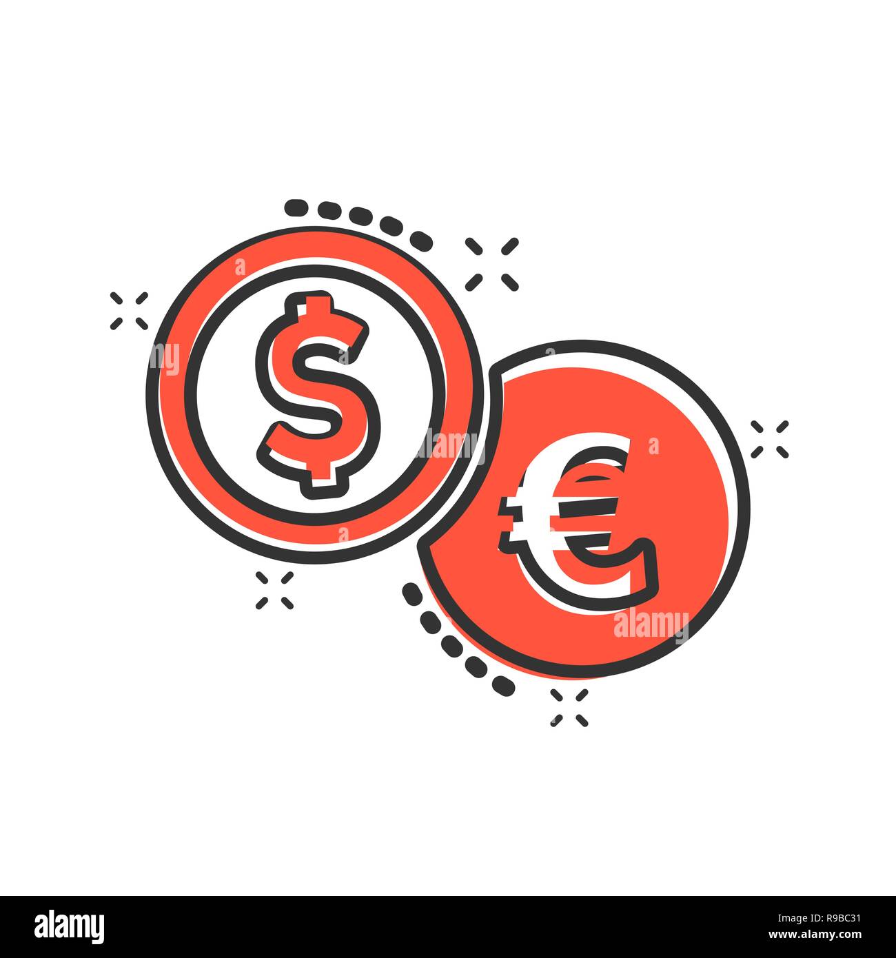 Coins stack icon in comic style. Dollar, euro coin vector cartoon illustration pictogram. Money stacked business concept splash effect. Stock Vector