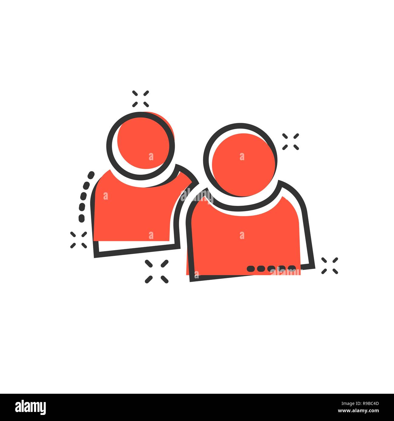 People communication icon in comic style. People vector cartoon illustration pictogram. Partnership business concept splash effect. Stock Vector