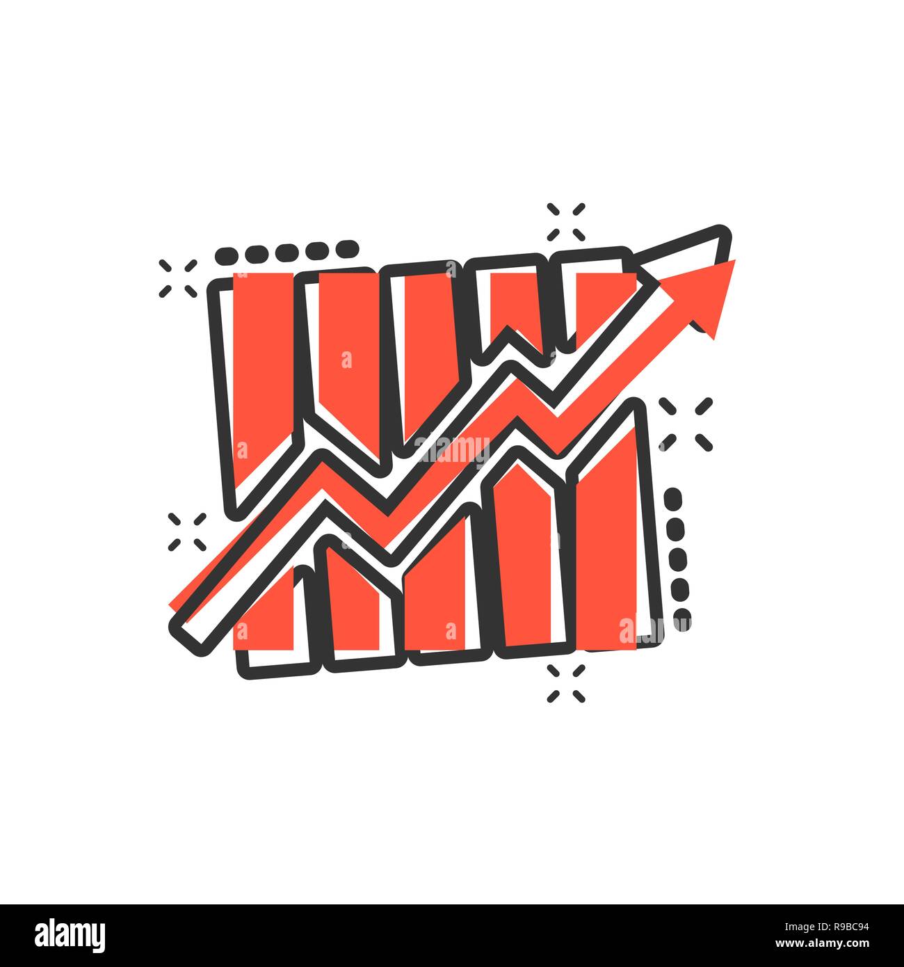 Growing bar graph icon in comic style. Increase arrow vector cartoon ...