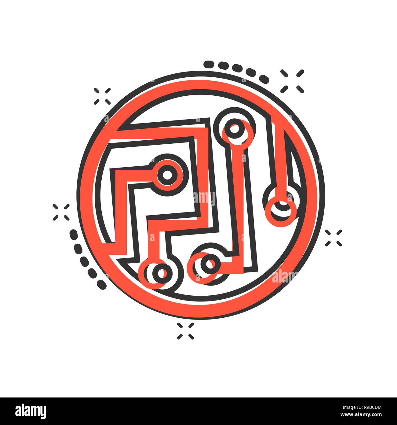 Circuit board icon in comic style. Technology microchip vector cartoon ...