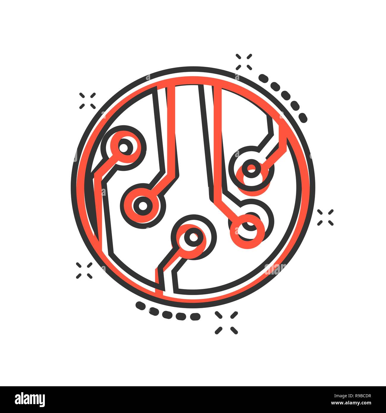 Circuit board icon in comic style. Technology microchip vector cartoon ...